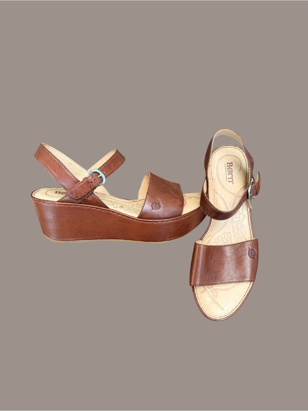 NWT’s Born Brown Leather Slingback Wedge Sandals